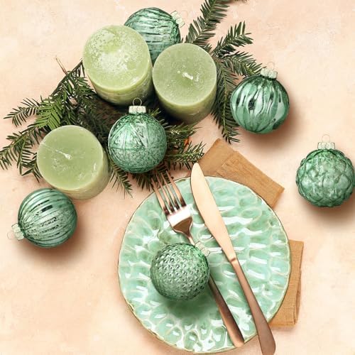 Jenaai 12 Pcs Christmas Mint Green Glass Ball Ornaments, Tree Decoration - Image 6