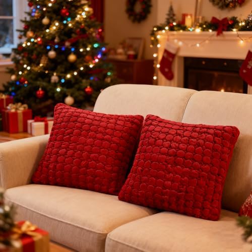 Velvet Throw Pillow Covers 18x18 Set of 2 Red Cushion Case - Image 5