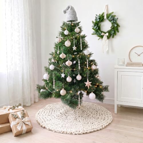 Shappy Beige 36 Inch Chunky Knit Christmas Tree Skirt Crochet Tree Skirt - Image 5