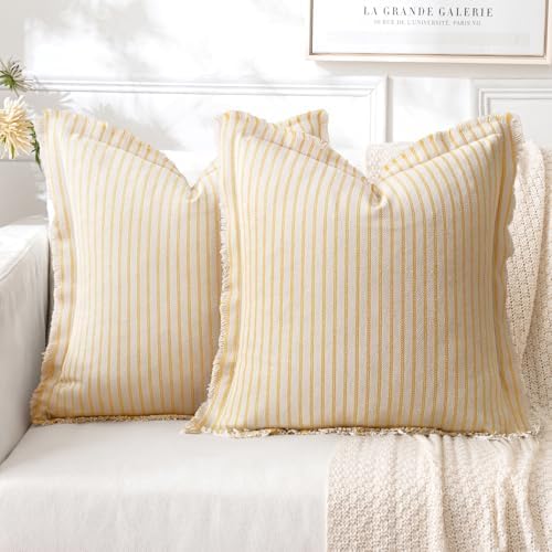 MIULEE Yellow Striped Euro Decorative Throw Pillow Covers, 24x24 by MIULEE