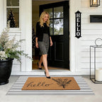 2 PCS Spring Welcome Door Mat Set, 17"x30" Coir Doormat with Non-Slip Backing & Black White Striped Mat, Farmhouse Spring Wildflower Doormat for Layering Front Porch, Patio, Entryway Spring Home Decor - Image 3