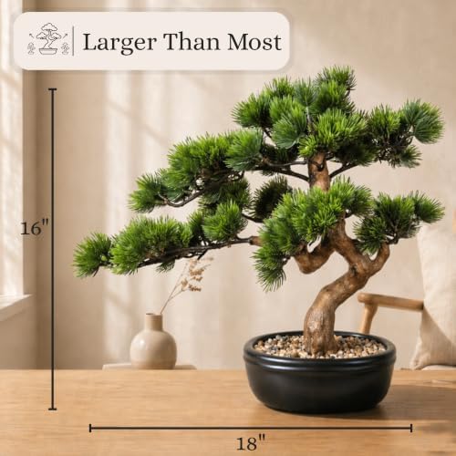 Artificial Bonsai Tree 16" Tall with Realistic Wood and Ceramic Pot, Fake Plants for Home, Bedroom and Office Desk, Japanese Decor - Image 3