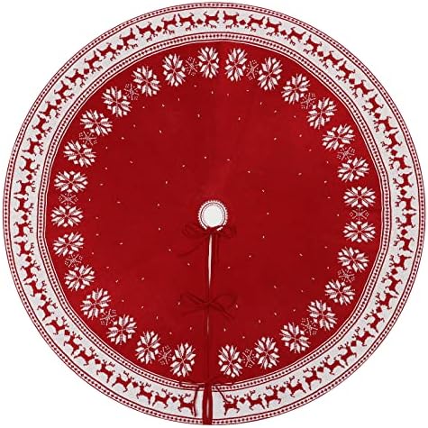 Dremisland Christmas Tree Skirt Rustic Knit Christmas Tree Mat 48In Red - Image 4