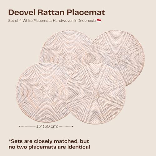 4-Pack Rattan Placemats - 13-inch Round Placemats (Whitewash) - Woven Place Mats, Round Table Mats - Wicker Chargers for Dinner Plates, Plate Chargers Boho - Image 2