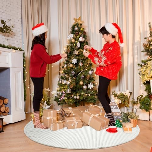 Kinlop 72 Inch Faux Fur Christmas Tree Skirt, Large Stripe Textured Mat - Image 5