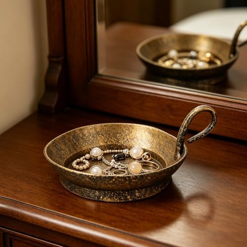 6" Wide Set of 2Cast Iron Candle Holder with Handle in Rustic Gold for Pillar, Pillar Candle Holder, Farmhouse Vintage Style, for Mantels, Tabletops, Centerpieces, Entryways, Shelves - Image 5