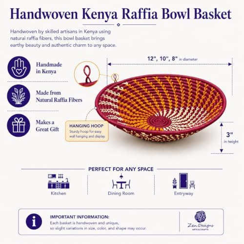 Handwoven African Basket Bowl for Fruits Wall Decor 10in diameter - Image 3