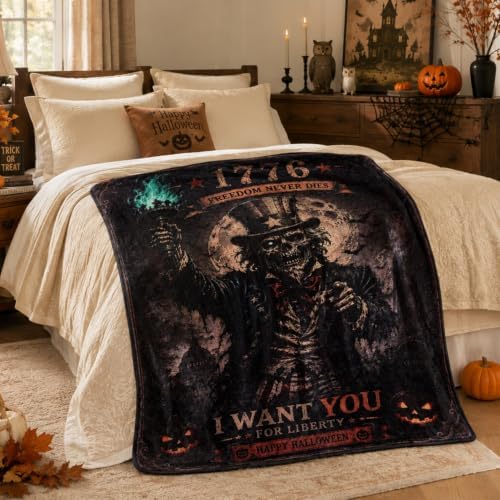 Halloween Blanket 50 x 60 in, Patriotic Skeleton 1776 Flannel Throw - Image 4