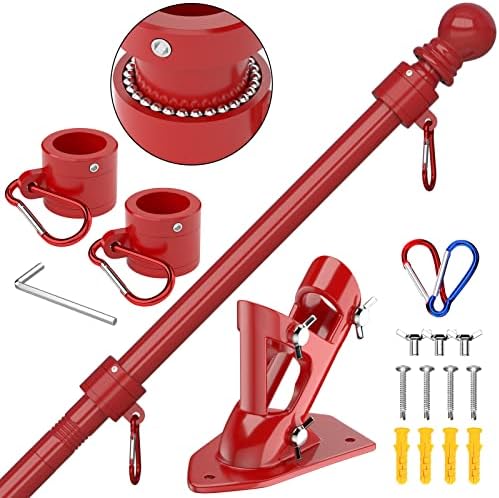 ZMTECH Flag Pole - Upgraded Bracket, 6 FT Stainless Steel Flag Poles for Outside House, Residential or Commerical, Tangle Free Flag Pole Kit for American Flag (Without Flag, Red) by HighQualityGardeningTools