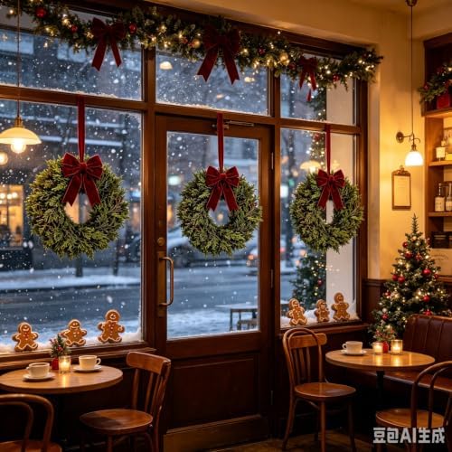 6 Pcs Small Christmas Hanging Wreaths with Artificial Cedar Pine Greenery Burgundy Dark Red Velvet Ribbon Mini Front Door Wreath for Porch Window Cabinet Wall Farmhouse Christmas Winter Holiday Decor - Image 7