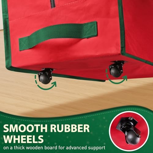 BlessedSeason Christmas Tree Storage Bag, Rolling Storage Bag with 1.6-Inch Wheels for Easy Transport, Up to 9 ft For Disassembled Holiday Tree, Zippered Bag, Length-Adjustable Handles, Red - Image 4