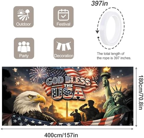 6 * 13FT Eagle Flag God Bless The UAS Garage Door Cover Decorations Independence Day Garage Door Banner for Outdoor Indoor Patriot Party Photography Backdrop - Image 2
