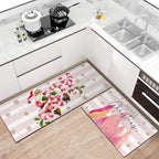 Merry Christmas Kitchen Rugs and Mats Set of 2,Pink Christmas Trees Santa Claus Joy Xmas Winter Holiday Sink Floor Mat Non Skid Washable for Home Farmhouse Christmas Decor 17"x47"+17"x30" - Image 2