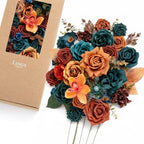 Ling's moment Artificial Wedding Fall Flowers Deluxe Combo, Teal & Orange by LingsMoment
