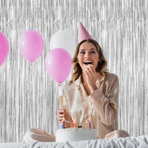 12 Pack Silver Backdrop. 3.28 FT x 7.05 FT Birthday Decorations, Metallic Silver Fringe Backdrop Foil Curtains Tinsel, Disco Party Decor Photo Booth Props Door Decorations Hanging - Image 5
