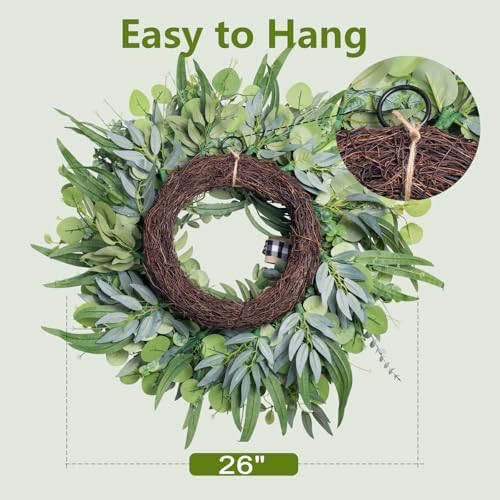 WREATHOME 26'' Large Eucalyptus Wreath for Front Door All Season - Image 3