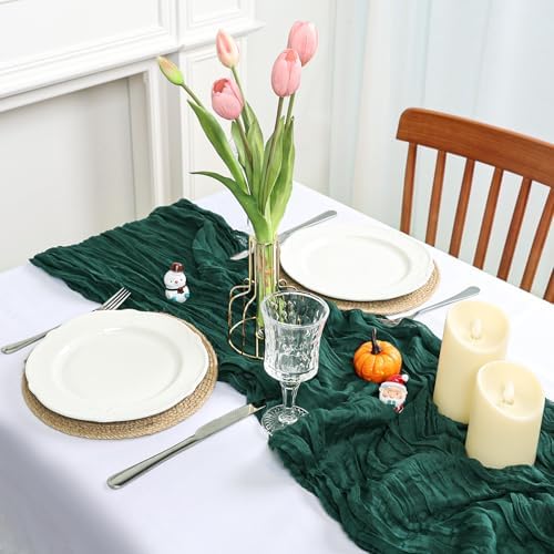 12 Pack Emerald Green Cheesecloth Table Runner 23 x 120 Inch 10Ft - Image 3
