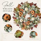 Fall Wreath for Front Door, 20'' Autumn Pumpkin Wreath with Cream Berries, Greenery, Lamb Ear & Maple Leaves, Thanksgiving Harvest Fall Decorations for Home Porch Wall Window Indoor Outdoor - Image 4