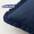 MIULEE Linen Fringe Decorative Euro Throw Pillow Covers Dark Navy 26x26 - Image 3