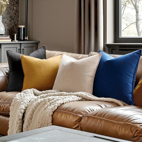 MIULEE Decorative Navy Blue Velvet Euro Sham Throw Pillow Covers 26x26 Inch - Image 4