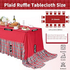 Fanqisi Red Ruffle Table Cloth Gingham Tablecloth - 90 x 132 Inch Polyester Tablecloths Rectangle Washable Farmhouse Table Cover for Birthday Wedding Picnic Dessert Holiday Party Decoration - Image 2