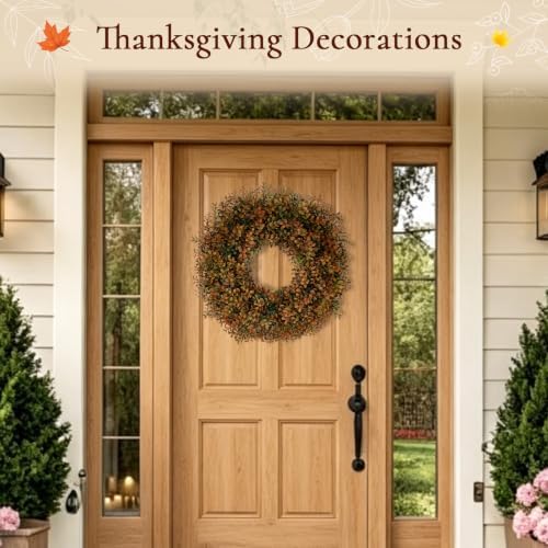 26 Inch Fall Wreath for Front Door, Artificial Boxwood Thanksgiving Decor - Image 5