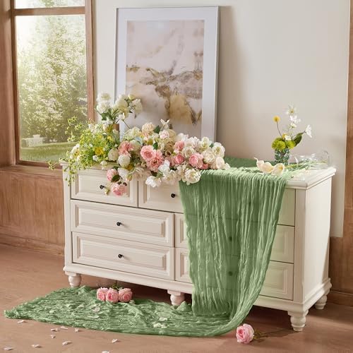 6 Pack Sage Green Cheesecloth Table Runner Boho Gauze Home Decor - Image 2