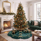 Blueweenly Dark Green Velvet Christmas Tree Skirt 48 in Vintage Tree Skirt - Image 5
