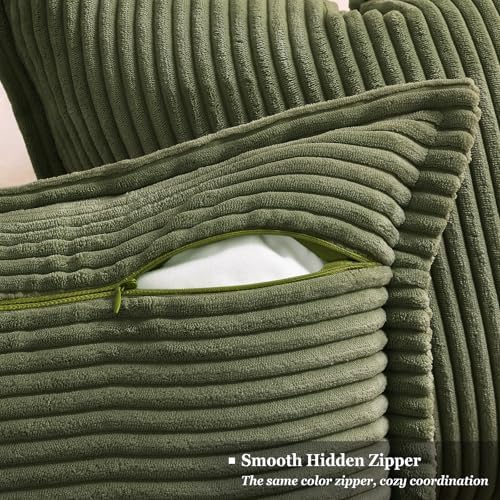 decorUhome Fall Corduroy Olive Green Throw Pillow Covers 24x24 Set of 2 - Image 3