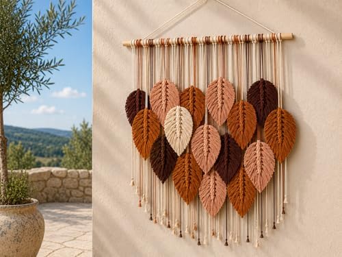 Macrame Wall Hanging Large, Boho Wall Decor, Leaf Macrame Wall Art, Woven Cotton Tapestry for Bedroom Living Room (Brown Tones) 39" x 31" - Image 7