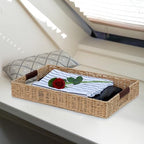 Summit Living Handwoven Multipurpose Rectangle Rattan Tray, 20” x 12” – Durable Wicker Tray with Leather Handles for Home Decor Display - Image 3