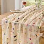 BINBE 12pcs Daisy Spring Table Runner Embroidery Gauze 10FT Florals Seasonal Tulle Holiday Birthday Kitchen Dining Table Decor for Home Party Champagne by BINBE