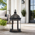 NEEDOMO Lanterns Decorative Indoor, 14.8'' Vintage Outdoor Lantern with Clear Glass, Metal Candle Holder for Front Porch, Patio, Wedding, Party, Home Kitchen Coffee Table Livinig Room Decor - Image 5