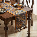 Spring Floral Table Runner 71in Long - Nordic Cashew Embroidery Jacquard with Tassels, Elegant Easter & Mother's Day Decor for Farmhouse Dining Table, Wedding & Dresser (Cashew Nuts, 13.7"x71") - Image 2