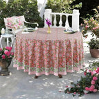Ridhi Block Print Round Tablecloth Strawberry Pink 90 Inch 100% Cotton - Image 3