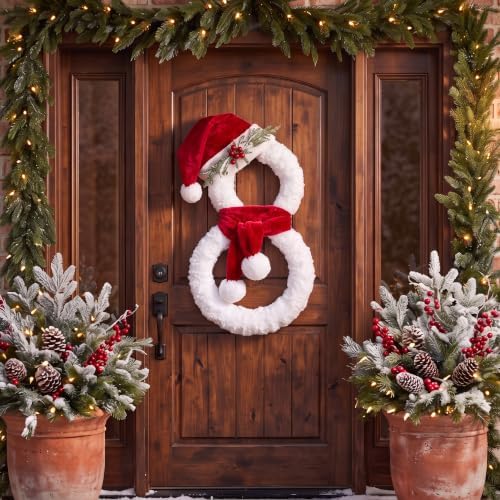 20" Christmas Snowman Farmhouse Wreath Xmas Door Decor - Image 5