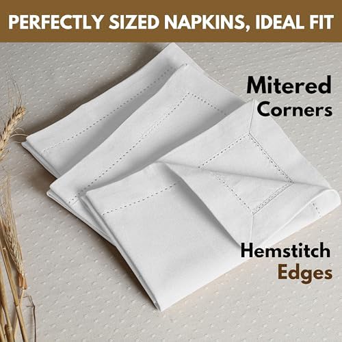 Native Fab Set of 12 Cotton Cloth Napkins, 18 x 18 inch, Hemstitched Edges with Mitered Corners, Soft, Absorbent, Reusable Table Linen Napkins for Wedding, Events, Lunch, Dinner, Parties - White - Image 5