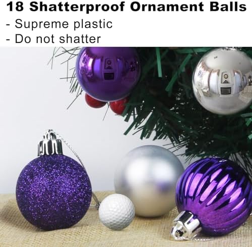 Purple & Silver 3.2" Large Christmas Balls - Christmas Tree Decoration Ornaments Shatterproof Hanging Balls for Birthday Halloween Holiday Wedding Decorations Set of 18pcs - Image 3