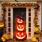 Vercraft 35" Halloween Stacked Pumpkin Door Sign with Witch Hat LED Light by Vercraft