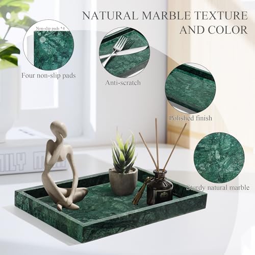 YMXYJM Real Natural Marble Tray for Bathroom, Genuine Marble Stone Vanity Tray, Luxury Storage Trays for Kitchen, Vanity, Home Decor, Dresser, Non-Resin/Non-Ceramic, 12"x 8"x 1.2", Dark Green - Image 6