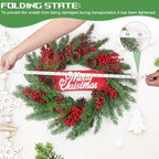 Christmas Wreaths for Front Door,Winter Wreaths for Indoor and Outdoor Decorations,Christmas Door Wreath with Pine Cones and Leaves,Berries,Wood Sign for Decor - Image 2