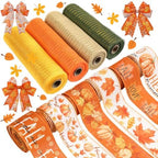 10 Pcs Fall Ribbon 4 Mesh Ribbon 6 Fall Burlap Wired Edge Ribbons by Yuefunny