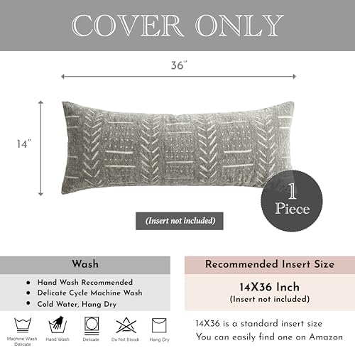 BlissBlush Decorative Long Lumbar Pillow Cover 14x36 for Bed, Light Gray Soft Woven Chenille Accent Pillow Cover for Bedroom Couch Sofa, Textured Farmhouse Boho Cushion Cover - Image 5