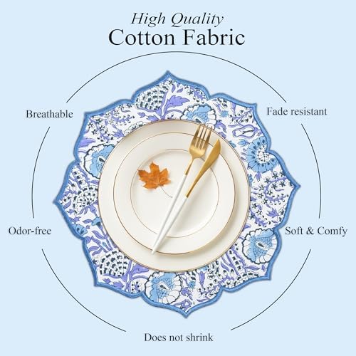 CPC Indigo Blue Block Print Cotton Floral Placemat 15x15 Inch, Set of 4 - Image 2