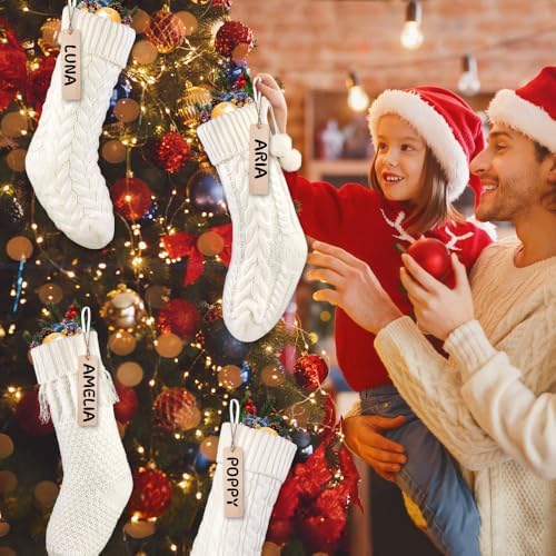 4Pack 18 Inches Christmas Knitted Hanging Stockings,Xmas White Large Farmhouse Rustic Neutral Cable Knit Personal Stockings Decorations for Christmas Tree Fireplace Family Holiday Party Decor - Image 2
