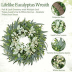 26" Eucalyptus Wreaths for Front Door with Lamb’s Ear White Berries Artificial Large Outdoor Wreath Farmhouse Home Decor Front Porch Wall Indoors Greenery Wreath for Spring Summer All Seasons - Image 4