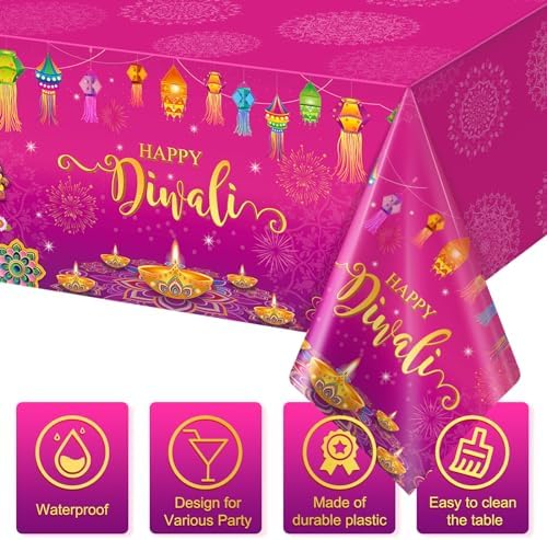 12 Pack Happy Diwali Disposable Tablecloth for Rectangle Tables 54×108 Inch - Image 3