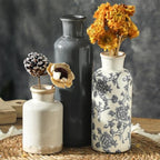 Ceramic Vintage Vase Set of 3, Vintage Flower Vases Home Decor Chinoiserie Decorative Retro Floral Vase Rustic Farmhouse Decor for Table Bookshelf Mantel Kitchen Living Room Office - Gray by ooit
