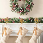 Glitzhome Polyresin Christmas Stocking Holders Set of 3 Golden Tree and Reindeer Mantel Decor with Non-Slip Metal Base for Holiday Fireplace Indoor Decoration - Image 2