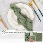 Pesonlook 60 Pcs Olive Green Cotton Linen Napkins with Fringe, 16x16 Inches - Image 4